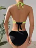 Kadın Mayo Cikini-Colorblock Cutout Bel Üçgen Bikini Mayo Kadınlar Yaz Plajı Mayo Takım