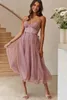 Casual Dresses Chicheca Strapless Halter Summer Women Party Tulle Dress Sexy Mesh Sleeveless A-line Pleated Backless Elegant De Fiesta