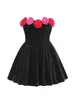 Lässige Kleider Modphy Elegant Spleißen 3D Blumen Samt Mini Kleid sexy süße Y2K A-Linie für Frauen hohe Taille Modekleidung