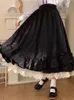 Black Long Skirts Women Japanese Kawaii Preppy Style Lolita Skirt Female French Vintage Double Layer Lace Ruffled Pleated Skirts 240408