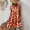 Womens Bohemian Fashion Loose V Neck Pleated Printed Dress for Women