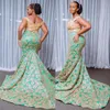 Pale Mint Green Prom Dress Covered Golden Lace Sexy Off Shoulder Sleeveless Zipper Party Gowns Charming Plus Size Mermaid Long Pro7752986