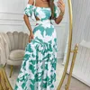 الفساتين المثيرة الحضرية 2024 Smmer Elegant Off-Off-Conder Print Maxi Dress مع تفاصيل القطع مريحة شاطئية أنيقة فستان y240420