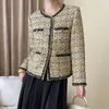 Vestes pour femmes Vestes haut de gamme Tweed Tweed Coat Femme Femme Autumn 2024 TREND CLASSIC O-NECK Single Breasted Elegant Wool Blend