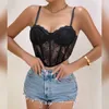 Женские танки Camis Vemina Кружевая цветочная полотка сетки через Halter Bustier Top Top Black Fashion Strt Сексуальный корсет -корсет Slim Corset y240420