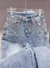 Jeans femminile 2024 Industria pesante in stile europeo per donne elastico Lumo di lusso Diamond Denim Pantaloni a gamba retta pantaloni