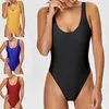 Классический твердый цветной купальник Женщины Островая подвеска монокини купальники гавайский тощий купальный костюм Trajes de Bano Mujer 240411