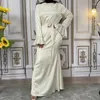 Etnik Giyim Dubai Tam Uzunluk Çırpılmış Kollu Yumuşak Katı Abayas Moda Saten Sliky Kadın Müslüman Elbise Türkiye Dantel-Up İslam Cobles