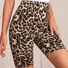 Calça feminina de verão moda leopardo impressão trimestre elástico gravata apertada personalidade esportiva shorts casuais