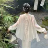 Blusas femininas guofeng protetora solar camisa de camisa feminina feminina de chiffon externo 2024 mulheres verão fino chinês de manga longa cardigã