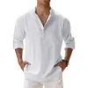 Herren Spring Sommer Feste Farbe Dünner Stehpatch -Kragen Longsleeved Shirt Casual Senior Light Luxury Tops 240412