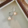 Hoopörhängen Ashiqi 925 Sterling Silver Natural Freshwater Pearl Fashion Jewelry for Girls Gift