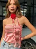 Tanques de femmes Camis Nsauye Sexy Femmes Halter Halter Off Bride Tricoted Striped Tube Y2K Crops Skinny Mini Summer Fashion Casual Fashion 2023 Tops 90S Y240420