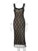 Urban Sexy Dresses Hugcitar Black Sleeveless Straps Backless Patchwork Mesh Pleated Midi Dress Spring Women Fashion Outfit Streetwear Club Festival Y240420