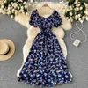 Urban Sexy Dresses YuooMuoo Chic Fashion Floral Print Women Dress 2024 New Summer Elegant High Waist Big Swing Long Party Dress Vacation Outfits Y240420