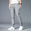 Men's Pants Summer Ultra-thin Casual Trousers Slim Straight Elastic Ice Silk Sports Jogging Fashion Korean Black Khaki Green