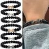 Strand Natural Volcanic Stone Bracelet Men Matte Black Beads Charm Dumbbell Bracelets Women Barbell Fitness Jewelry