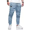 Men's Pants Mens Casual Sweatpants Solid Color Drawstring Double Pocket Bunched Feet Sports Joggers Skinny Comfort Fitness Male