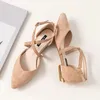 Sandals Women Flats Pointed Toe Velvet Flock Leather Side Empty Roman Style Flat Heels 2024 Spring Summer Casual Sandalias