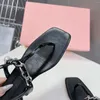 Casual Shoes 2024 Spring Summer Women Sandals Square Toe Conce Pearl Chain Decor äkta läder Chaussure Femme Storlek 35-40