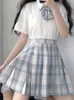 Skirts MEXZT JK Plaid Pleated Skirt Women Japanese Kawaii Bow Mini Skirts Summer Y2K Harajuku Preppy Dance A Line Skirt School Uniforms Y240420