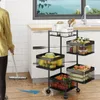 Kitchen Storage 4-Tier Rotating Multi Layer Shelf Square Rack Carbon Steel Fruit Basket Vegetable Snack Stand With Wheels