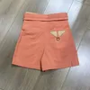 Shorts voor dames 2024 lente/zomer slijtage modieuze high-taille patchwork contrast kleurriem 0409