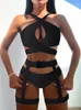 Kadın Mayo Bikinx Seksi Siyah Bikini Set Üç Parçalı Mayo Push Up Kadınlar 2024 Halter Punk Bikini Mayo Takım