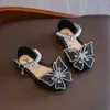 Kids Sequins Sandals Girls Sweet Bow Righestone Princess Shoes Fashion Fashion Not Slip Kids Kids Bottom Sandals Accessorry 1-14Y 240417