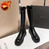 Boots Sapatos de calcanhar médio feminino para mulher calçada longa plataforma preta joelho de inverno eixo alto 2024 novidade à prova d'água