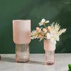 Vasen rosa gefrostete Glas Vase Textur Minimalist Kreative Zylindrische Hydroponic Blumenarrangement Accessoires für die Heimdekoration