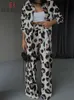 Leopard Printed Elegant Womens Sets Casual Streetwear Long Sleeve Tops Wide Leg Pants Tracksuit Two Piece Sets Womens Outifits 240415