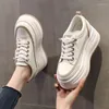 Scarpe casual fujin da 8 cm donne stabili ad alta piattaforma femminile vulcanizzare mucca vera in pelle vera elabo