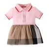 Cute Baby Girls Dress Kids Lapel Short Sleeve Pleated Shirt Skirt Children Casual Clothing Summer Cotton Princess Dresses Kids Clothes