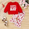 Set di abbigliamento bambina abbigliamento per San Valentino Lettera di stampa a maniche lunghe con pantaloni bagliori di motivi per il cuore Set da 2 pezzi