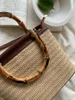 Shoulder Bags Simple Hand Knitted Women's Travel Handbags Fashion Wooden Handle Ladies Summer Straw Female Bucket Crossbody