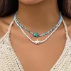 Anhänger Halskette Kunjoe Bohemian gemischte Farbe Reis Perlen Sternenfisch Halskette Set für Frauen Männer Fashion Strand CHOKER SCAVILE Kette Schmuck Schmuck