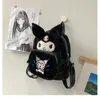 Kawaii büyük göz siyah peluş fermuar backpack kız sevimli yumuşak aksesuarlar fermuar çanta kızlar büyük kapasite doğum günü hediyesi 2024