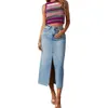 Split 2024 New Denim Women's High Waist Washed A-Line Mid Length Skirt