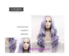 HD Body Wave Highlight Lace Front Human Hair Wigs For Women Hot selling purple daily long curly wig with lace synthetic headband in front