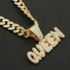 Cool stitching full diamond letter pendant CUBAN CHAIN NECKLACE mens hip hop nightclub personality short clavicle chain