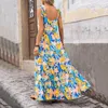 Robes décontractées Party Womensummer Floral sans manches maxi robe spaghetti sangle plage fluide longtemps pour les invités de mariage