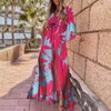 Womens V-neck Printed Long Dress Beach Coverups For Women Summer Flower Beachwear Cover Ups Bath Dresses Plus Size 3XL 2024 European American NEW