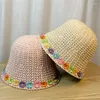 Berets Handmade Knitted Bucket Hat For Teens Straw Weaving Floppy With Color Flower Decals Summer Camping Spring Sun