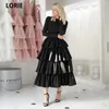 Party Dresses LORIE Modest Black/White Skirt Tiered Evening 2024 Long Sleeves High Neck -Length Formal Gown For Women