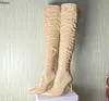 Rontic Women Winter Lår High Boots Sexiga Stiletto klackar med spetsiga tå underbara aprikosklubbar bär skor kvinnor USA storlek 5153016322