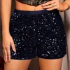 Shorts femminile da donna con paillettes di paillettes casual in vita alta pantaloni dritti solidi nightclub scintillante