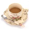 Cups Saucers European Cup and Saucer Set 250 ml/8 oz.IVORY PORCELAIN COFFEE Vintage Floral Ceramic Tea With Spoon