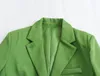 Kvinnors kostymer grön beskuren blazer för kvinnors kontor bär formell kvinna våren långärmad kort kappa elegant snygg jacka