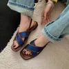 Casual Shoes Beige Chic Design Women Flats Sandals Fish Pattern Leather Summer Blue Concise Fashion Beach Sandalias Femininos